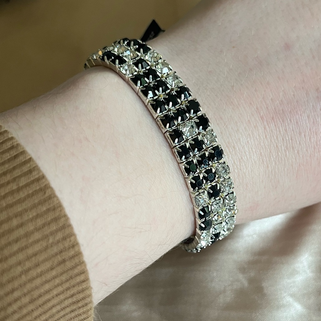 Nwt Vieste Crystal Collection Stretch Bracelet Black And Clear Rhinestones